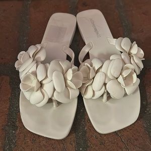 Women's Natural Floralee Flower Embellished Slide Sandals
